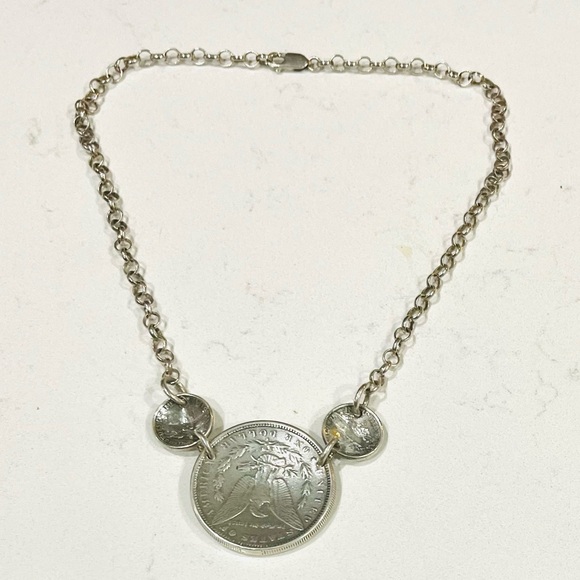 1881-O US Morgan Silver Dollar Coin Plus 2 Dimes in Sterling Silver 18" Necklace - Picture 10 of 12